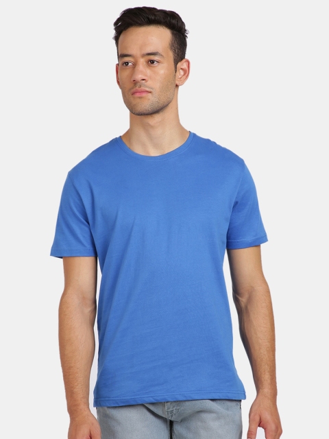 MASH UNLIMITED Men Blue Raw Edge Slim Fit T-shirt