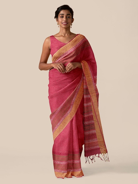 Taneira Red Pure Linen Saree
