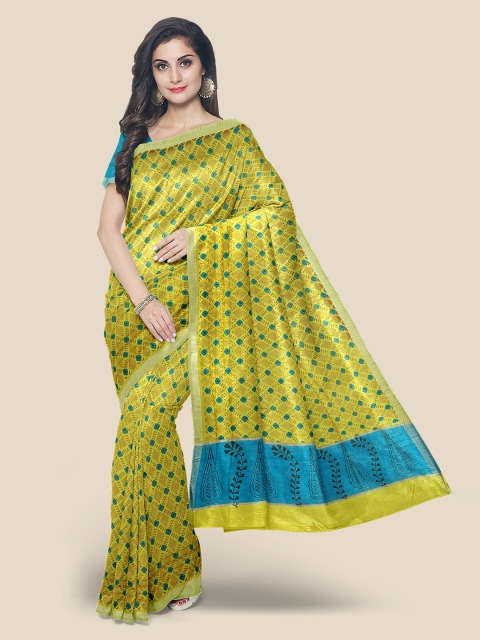 KLM Fashion Mall Yellow Linen Blend Saree