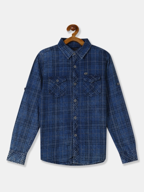 Cherokee Boys Blue Checked Casual Cotton Shirt