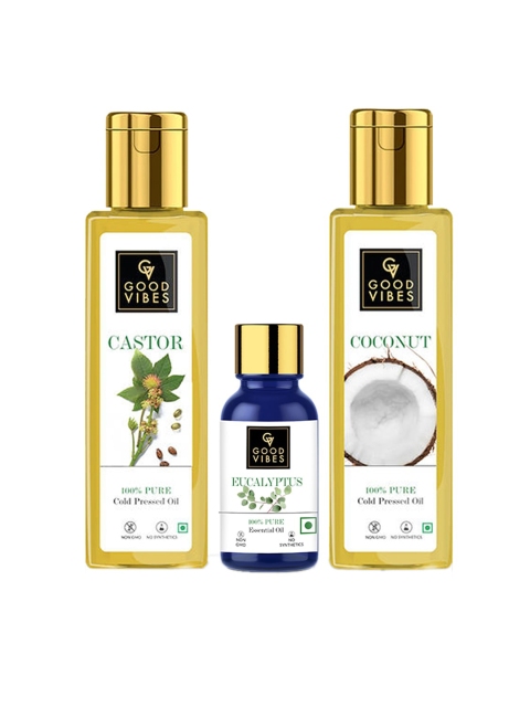 Good Vibes Hair Growth Combo Kit - Coconut Oil, Castor Oil and Eucalyptus Essential Oil, White
Good Vibes Hair Growth Combo Kit - Coconut Oil, Castor Oil and Eucalyptus Essential Oil, White