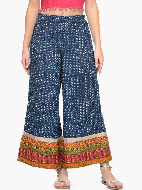 KSUT Women Navy Blue & White Printed Ethnic Palazzos