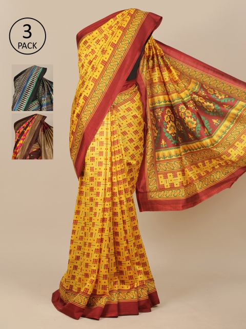Pothys Multicoloured Set of 3 Jute Silk Saree, Multi