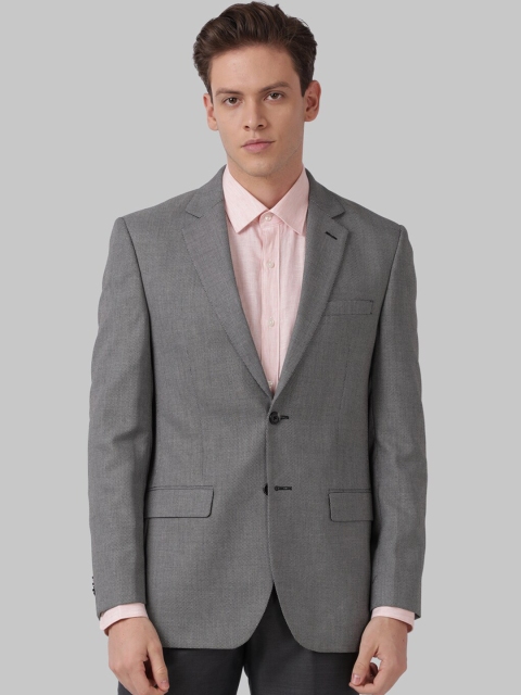Park Avenue Men Grey Self-Design Single-Breasted Formal Blazer