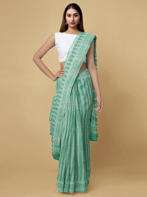 Unnati Silks Green Dabu Zari Pure Cotton Kota Saree