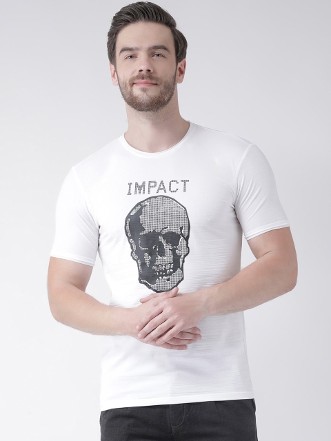Rex Straut Jeans Men White Printed Slim Fit Cotton T-shirt