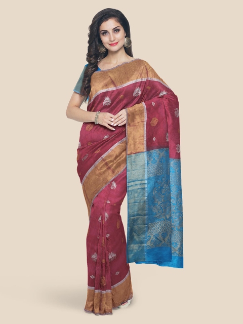 KLM Fashion Mall Brown Woven Design Zari Silk Blend Kanjeevaram Saree