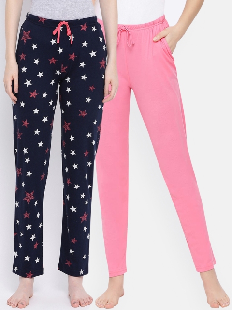 Kanvin Women Pack Of 2 Pure Cotton Lounge Pants, Pink