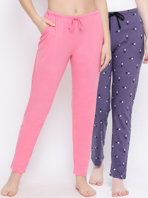 Kanvin Women Pack Of 2 Pure Cotton Lounge Pants, Pink
