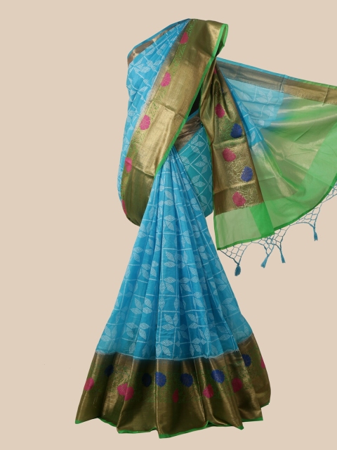 Pothys Blue & Gold-Toned Bandhani Zari Silk Blend Saree