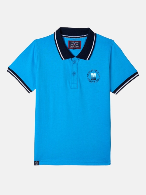 Monte Carlo Boys Blue Logo Printed Polo Collar Casual T-shirt