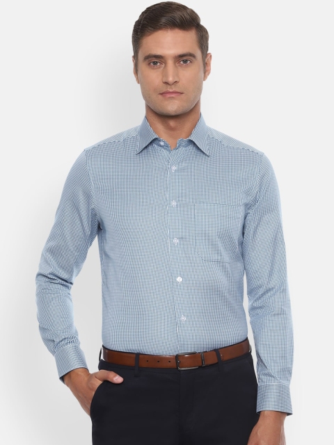 Louis Philippe Men Blue & White Checked Pure Cotton Classic Fit Formal Shirt