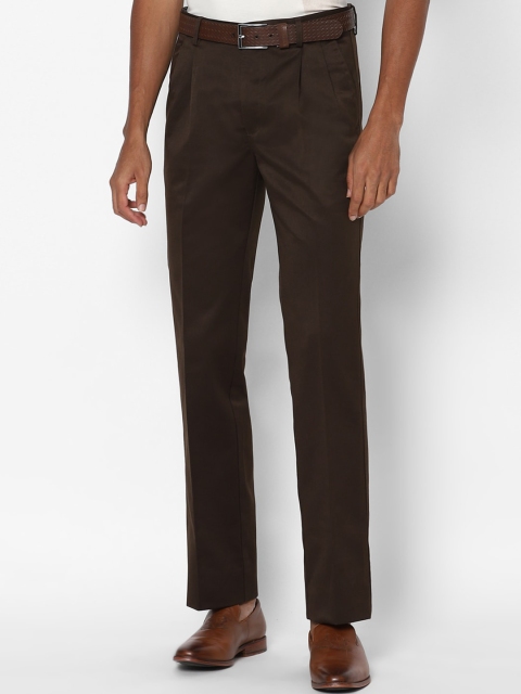 Allen Solly Men Brown Solid Pleated Formal Trousers