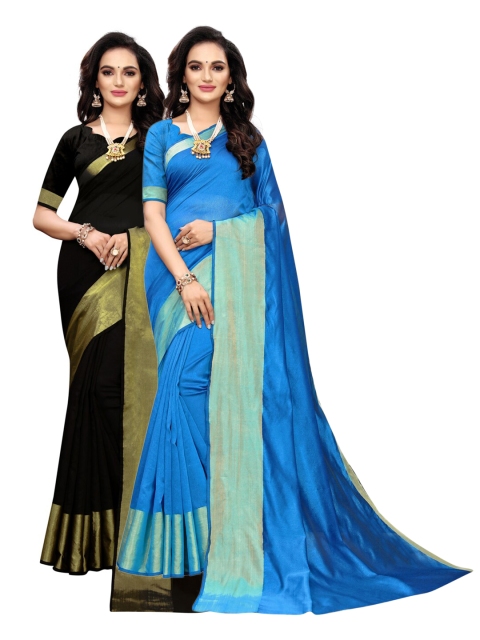 KALINI Black & Blue Pack of 2 Silk Cotton Saree