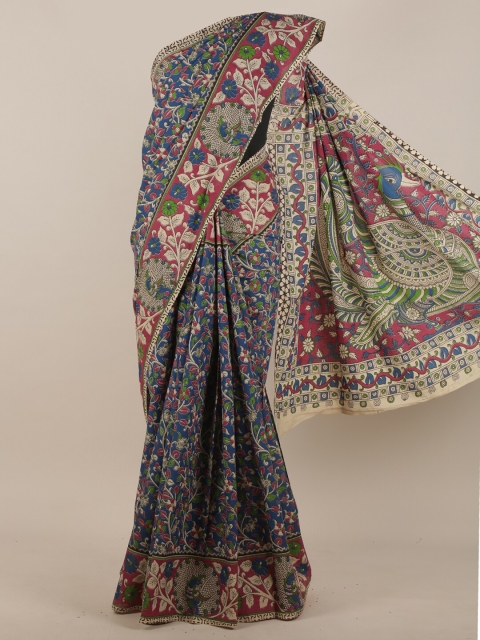 Pothys Blue & Pink Printed Ethnic Motifs Saree
