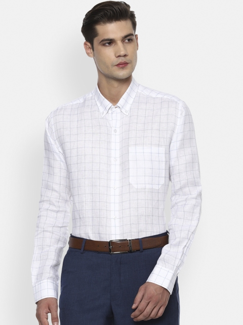 Louis Philippe Men White Pure Linen Checked Slim Fit Casual Shirt