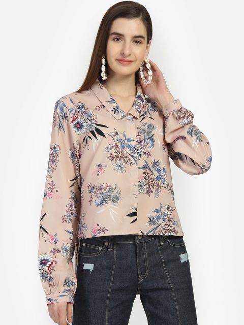 Yaadleen Women Beige Floral Printed Casual Shirt