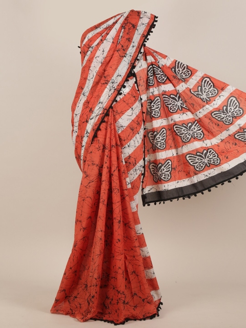 Pothys Orange & Off White Cotton Saree