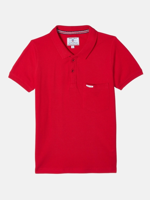 Monte Carlo Boys Red Solid Polo Collar Cotton Blend T-shirt