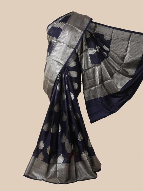 Pothys Navy Blue & Silver-Toned Woven Design Silk Blend Saree 
Pothys Navy Blue & Silver-Toned Woven Design Silk Blend Saree