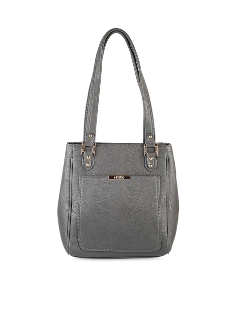 Metro Women Grey Textured Shopper Shoulder Bag