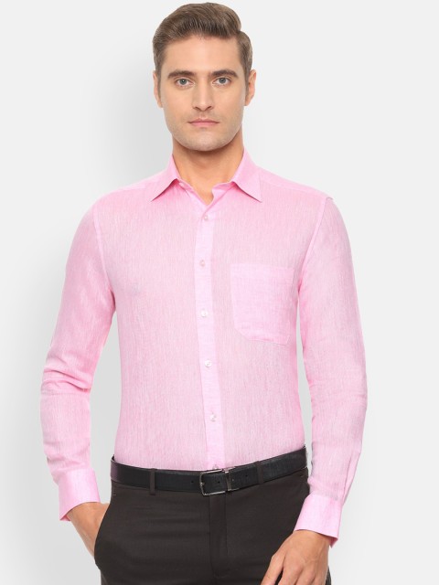 Louis Philippe Men Pink Linen Classic Fit Semiformal Shirt