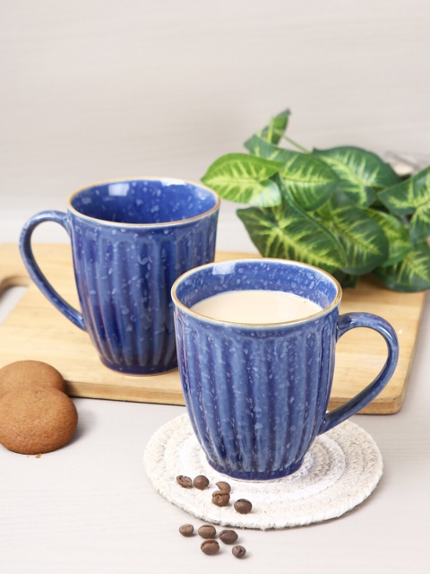 Aapno Rajasthan Set Of 2 Blue Textured Ceramic Glossy Coffee Mugs