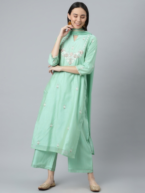 Libas Women Green Ethnic Motifs Embroidered Chanderi Silk Kurti with Palazzos & Dupatta
Libas Women Green Ethnic Motifs Embroidered Chanderi Silk Kurti with Palazzos & Dupatta