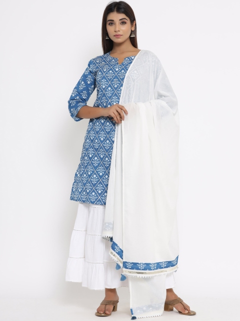 Silai Bunai Women Blue Ethnic Motifs Printed Pure Cotton Kurta with Sharara & Dupatta Set
Silai Bunai Women Blue Ethnic Motifs Printed Pure Cotton Kurta with Sharara & Dupatta Set