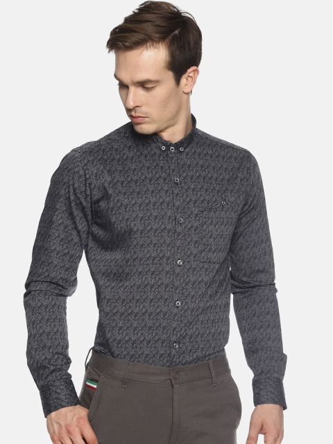COUPER & COLL Men Grey Slim Fit Printed Casual Shirt