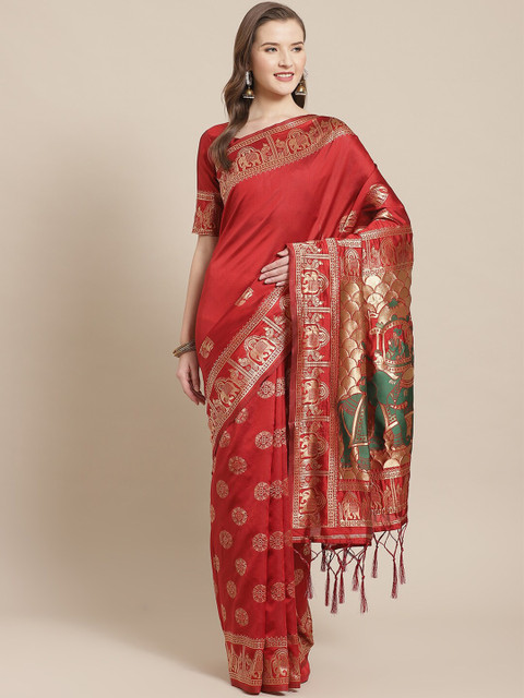 Saree mall Maroon & Green Ethnic Motifs Silk Blend Sarees
Saree mall Maroon & Green Ethnic Motifs Silk Blend Sarees