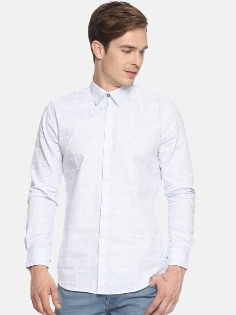 COUPER & COLL Men Blue Slim Fit Windowpane Checks Checked Casual Shirt