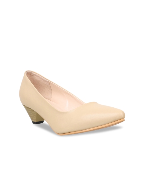 Sherrif Shoes Beige Block Heeles Pointed Toe Pumps