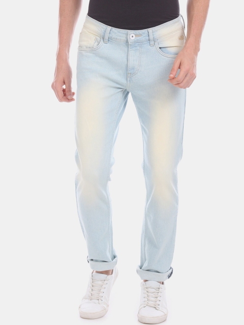 Flying Machine Men Blue Michael Super Slim Tapered Fit Heavy Fade Jeans