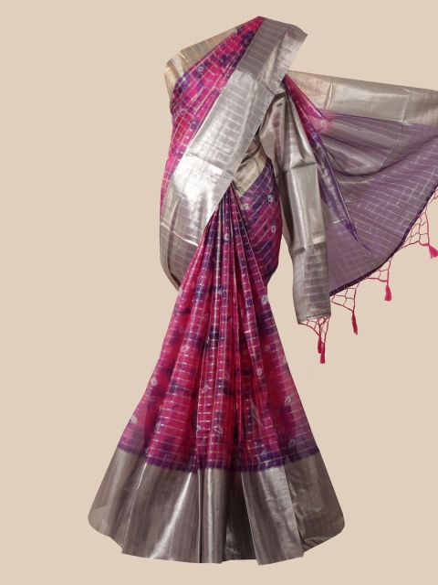 Pothys Violet & Silver-Toned Woven Design Tissue Saree