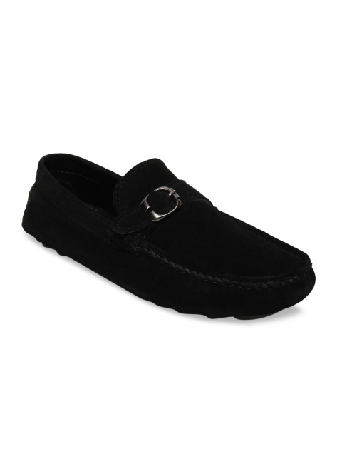 LOUIS STITCH Men Black Leather Driving Shoes