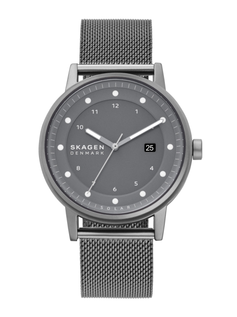 SKAGEN Men Grey Dial & Gunmetal Toned Stainless Steel Bracelet Style Straps Analogue Kinetic Watch