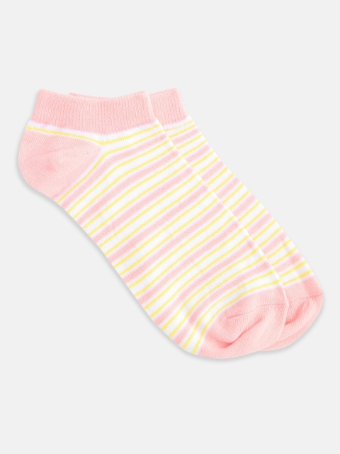 Honey by Pantaloons Women Yellow & White Striped Ankle-Length Socks