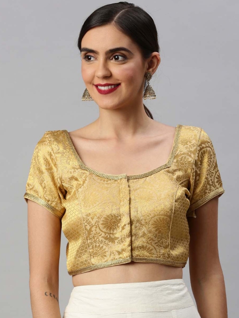 Soch Women Gold-Coloured Woven-Design Art Silk Saree Blouse