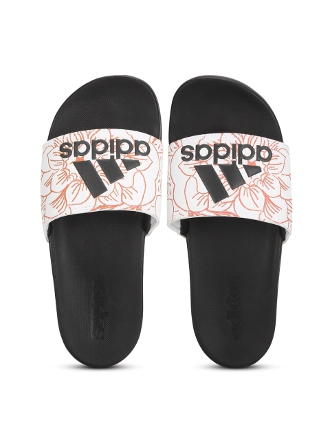 ADIDAS Women White & Black Printed Adilette Comfort Sliders