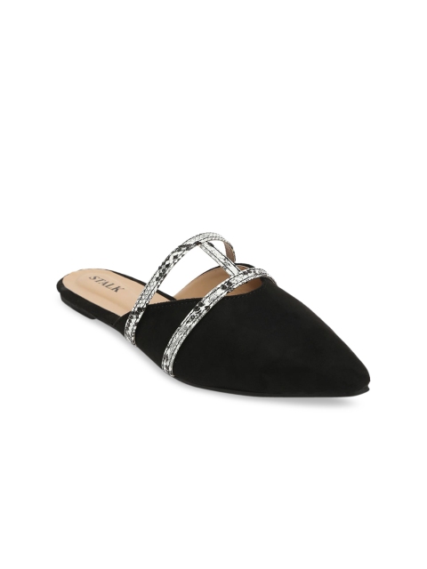 STALK Women Black Solid Mules Flats