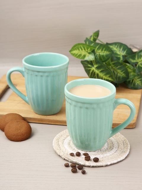 Aapno Rajasthan Set Of 6 Sea Green Solid Ceramic Glossy Mugs