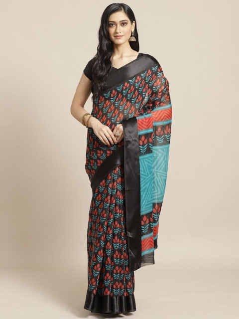 Saree mall Black & Red Ethnic Motifs Cotton Blend Sarees