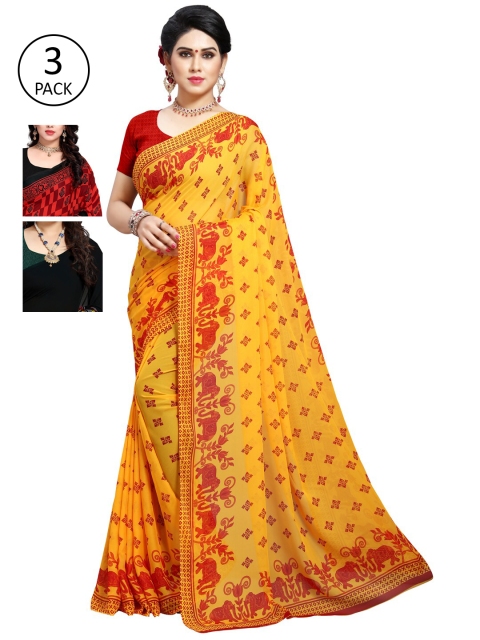 KALINI Pack Of 3 Yellow & Red Saree