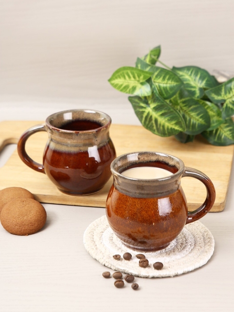 Aapno Rajasthan Set Of 2 Brown Solid Ceramic Glossy Mugs