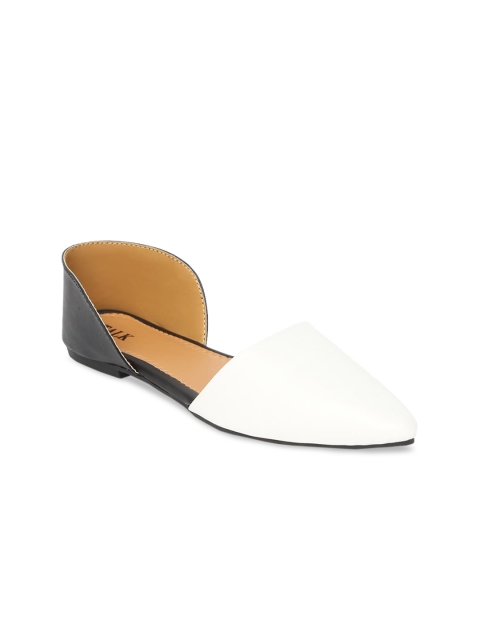 STALK Women White & Black Colourblocked Ballerinas Flats