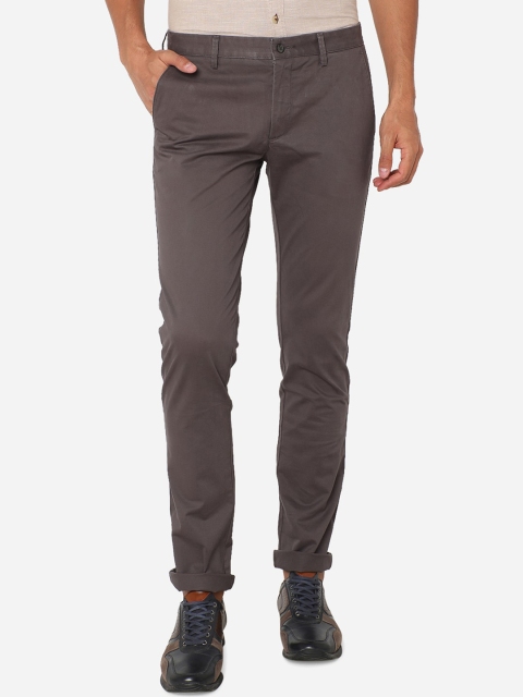Greenfibre Men Charcoal Grey Slim Fit Regular Trousers