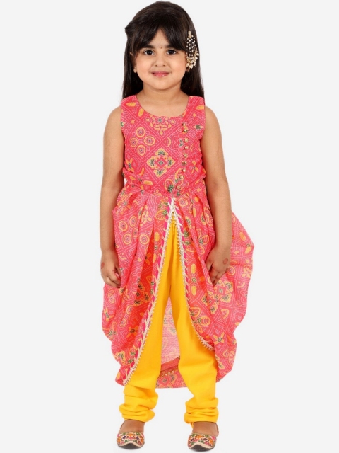 Lil Peacock Girls Red Ethnic Motifs Printed Kurta with Churidar
