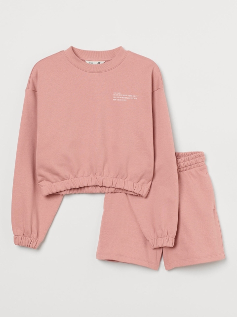 H&M Girls 2-Piece Pink Solid Sweatshirt with Shorts