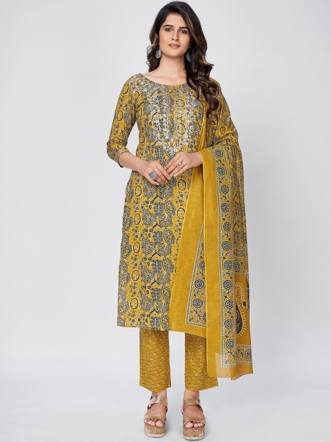 Vbuyz Women Mustard Yellow & Black Ethnic Motifs Printed Kurta with Trousers & Dupatta
Vbuyz Women Mustard Yellow & Black Ethnic Motifs Printed Kurta with Trousers & Dupatta
